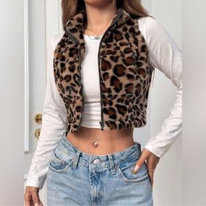 Leopard Print Faux Fur Vest Brand New Boutique